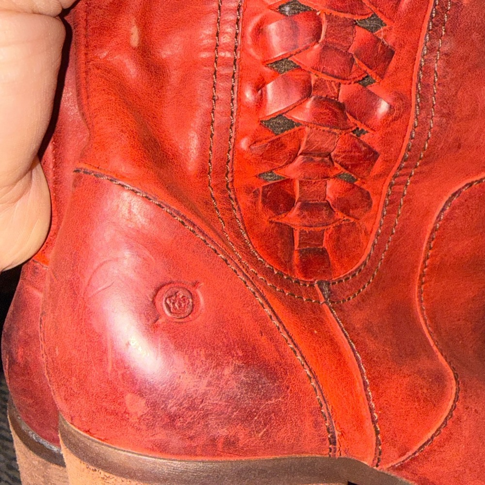 Born Red Size 8 Leather Western Ankle Boot Zip Round Toe Women Festival Cowgirl - Picture 7 of 9